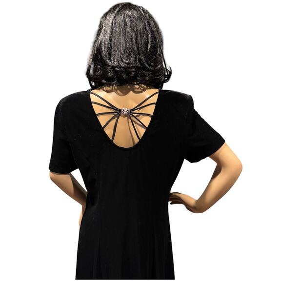 Vintage Another Thyme Black Velvet Jeweled Keyhole fit flare Dress size large - Picture 2 of 12